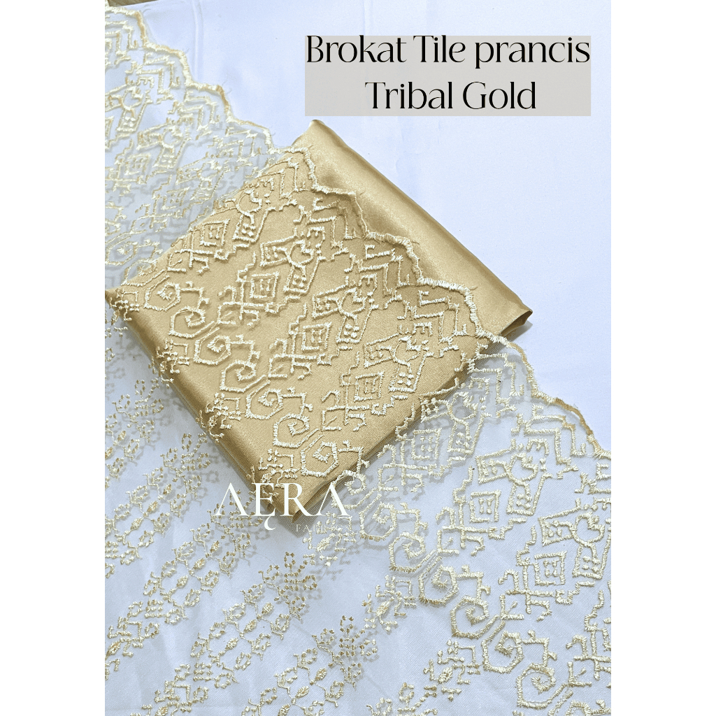 0,5 meter Kain Tile Etnik/ Tile Sapto/ Bahan Brokat Kebaya GOLD