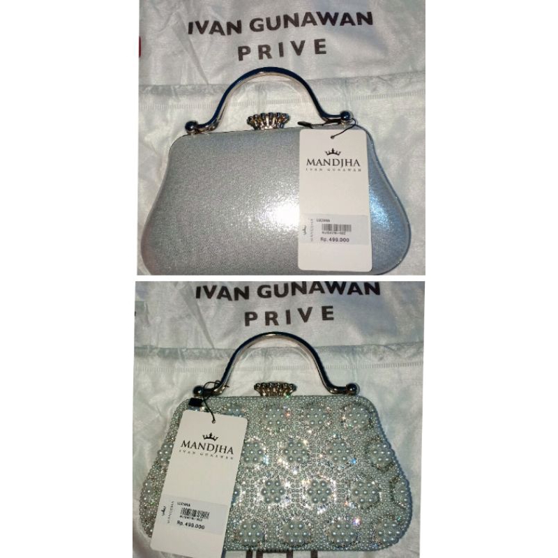 MANDJHA TAS IVAN GUNAWAN FASHION ORIGINAL PARTY BAG LUCIANA DEPAN MUTIARA,BALIKNYA SILVER POLOS, PRO
