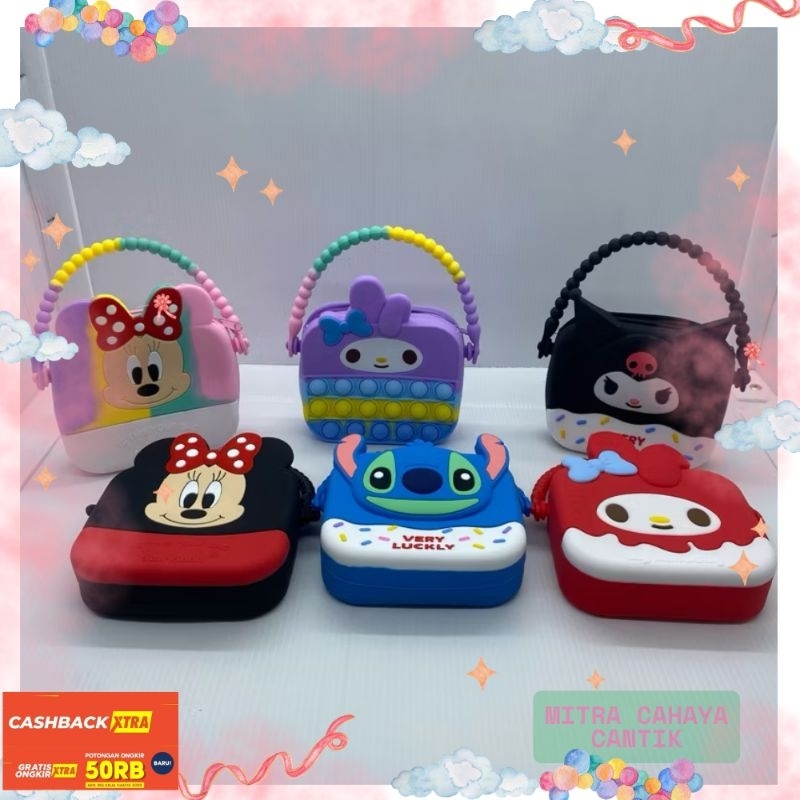 Tas Anak Jelly Rubber /Tas Selempang Silikon Tebal Koin Kartun Lucu / Tas Silikon Karet Sanrio / Tas