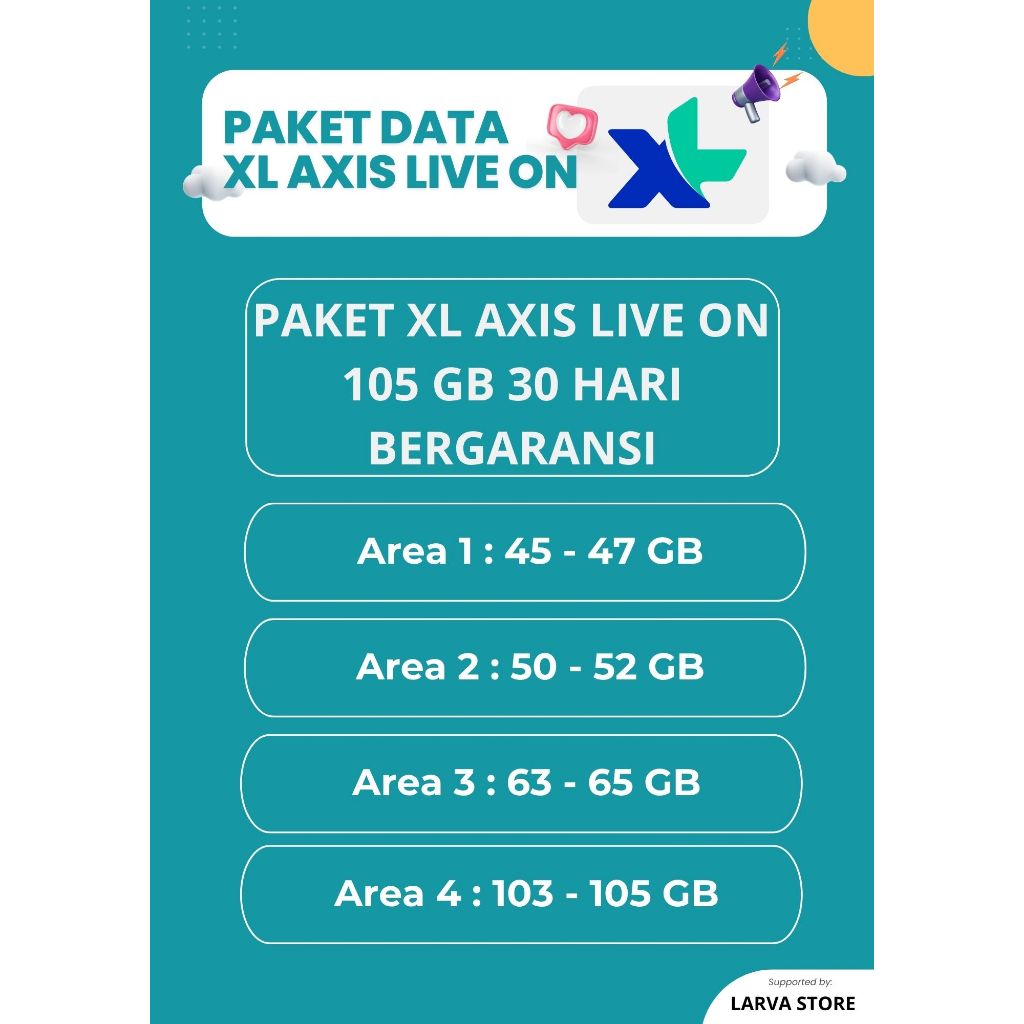 KUOTA XL AXIS LIVE ON 105GB 30 HARI FULL 24 JAM BERGARANSI 100%