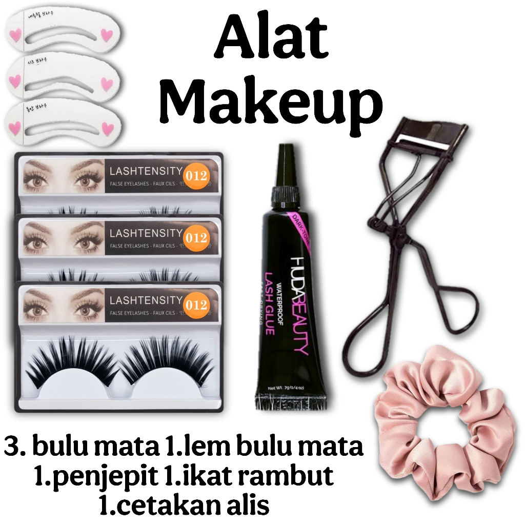 Paket Alat Makeup / Bulu Mata - Lem Bulu Mata - Penjepit Bulu Mata - Ikat Rambut - Cetakan Alis
