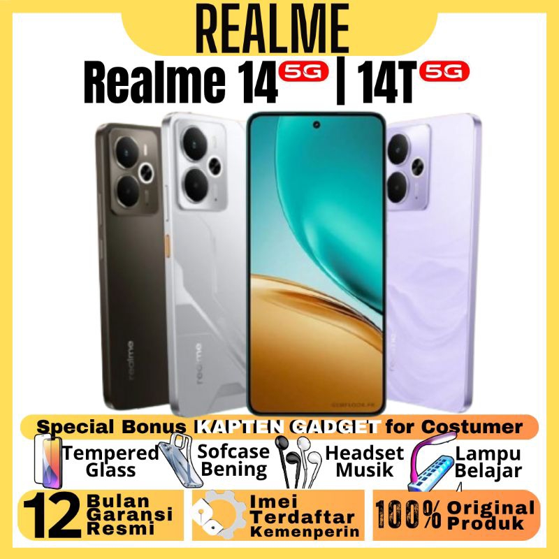 REALME 14 5G | REALME 14T 5G 8/128 GB | 8/256 GB Ram Upto 18GB Hp Gaming & Tahan Air 100% BARU ORIGI