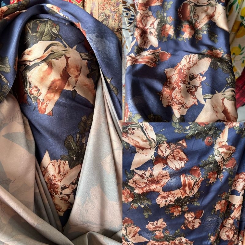 BAHAN ARMANI SILK MOTIF BUNGA PREMIUM harga 0,5meter