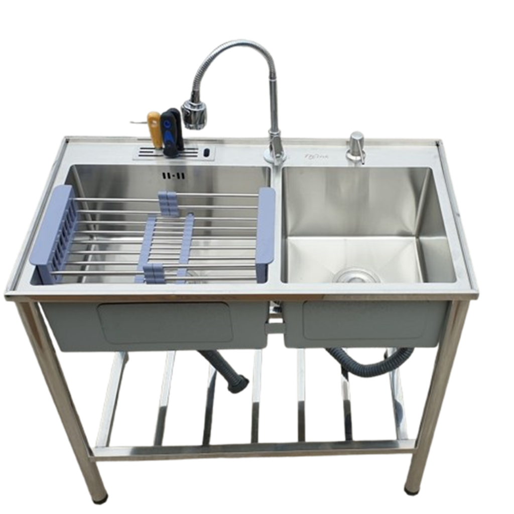 Bak cuci piring kitchen sink dengan kaki meja 82 x 45 Silver 2 lubang