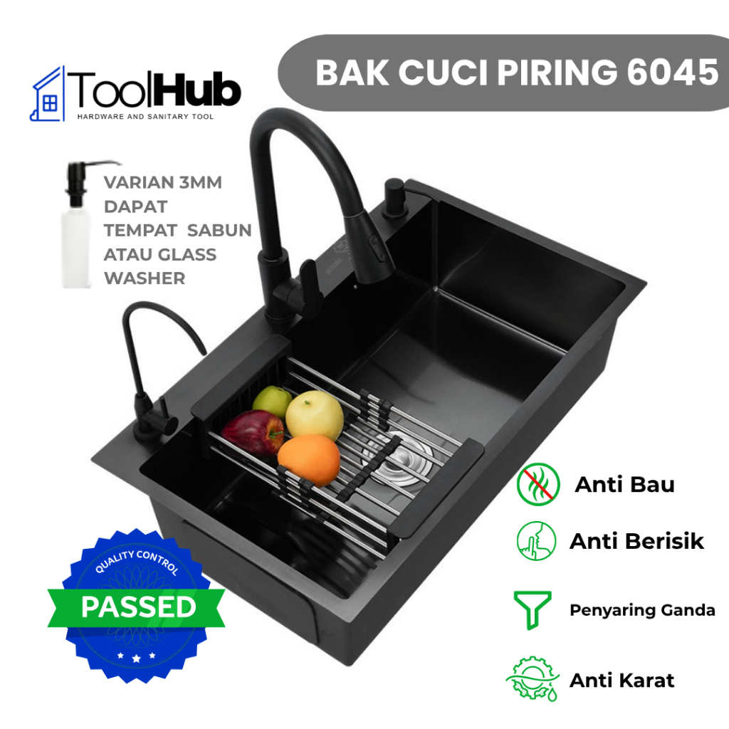 Kitchen Sink Cuci Piring 6045 Minimalis Stainless Steel Anti Karat 1 Lubang | Bak Cuci Piring Full S