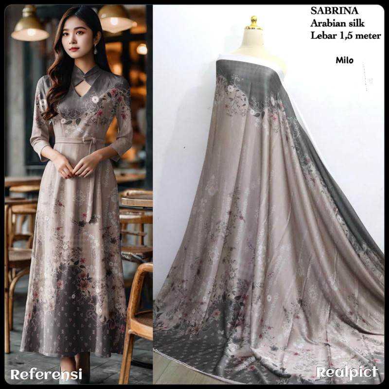 Kain silk motif SABRINA motif bunga pinggir (cocok untuk baju pesta wanita)