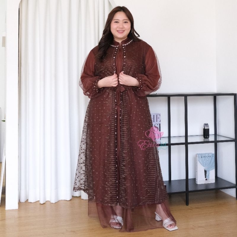 Super Jumbo gamis abaya mewah khadijah brukat tule mutiara ld 130 140 150 cm