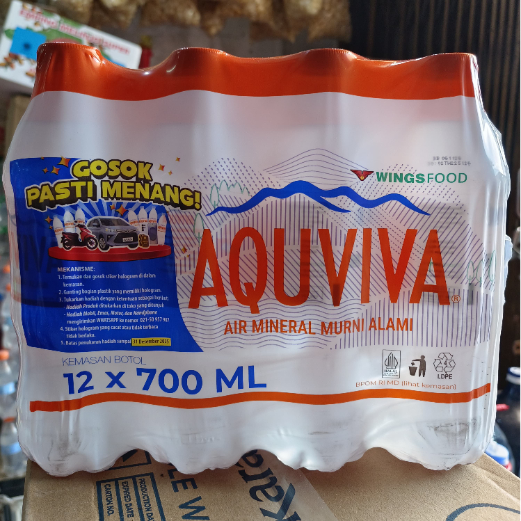 

AQUVIVA 700ml 700 ml 1 Dus 12 Botol - Air Mineral Murni Alami Sedang Tanggung Pack Pak Karton Wings Food