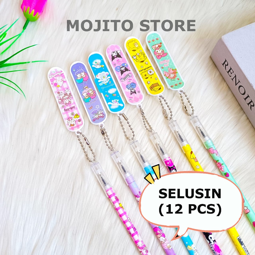 

(12 PCS) PULPEN SKATEBOARD SANRIO TINTA GEL PEN PENA BOLPEN CINAMOROLL PURIN KUROMI MELODY KITTY