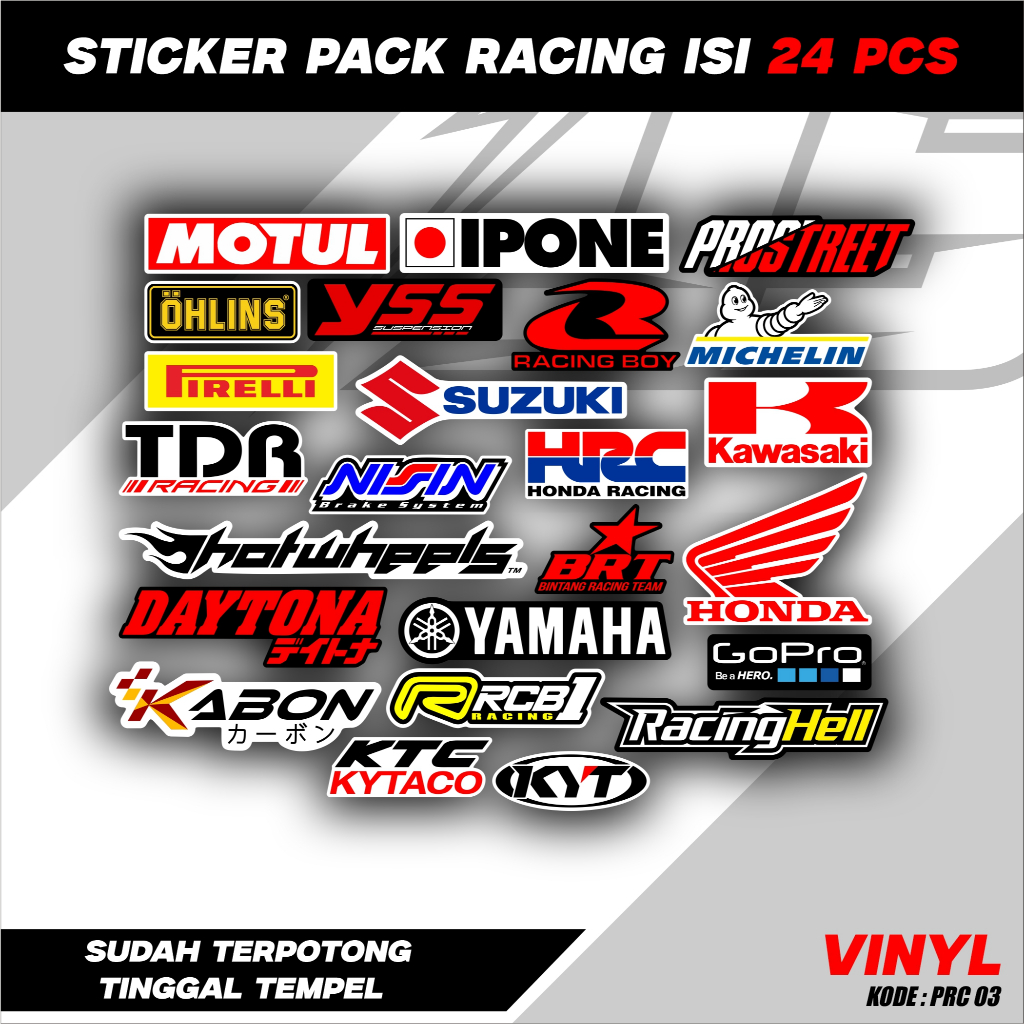 

24 Lembar Sticker Sponsor Racing / Sticker Sponsor / Sticker Motor / Sticker pack / Sticker Kecil2 cocok buat Motor Mobil Hp Laptop Helm Hologram Pelangi Vinyl Putih JS PRC02