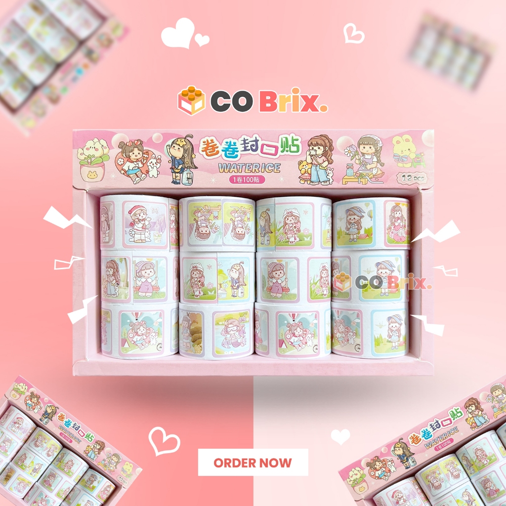 

Stiker Roll Karakter Imut 12 Pcs – 1 Roll 100 Stiker – Waterice Cute Girl Sticker Lucu