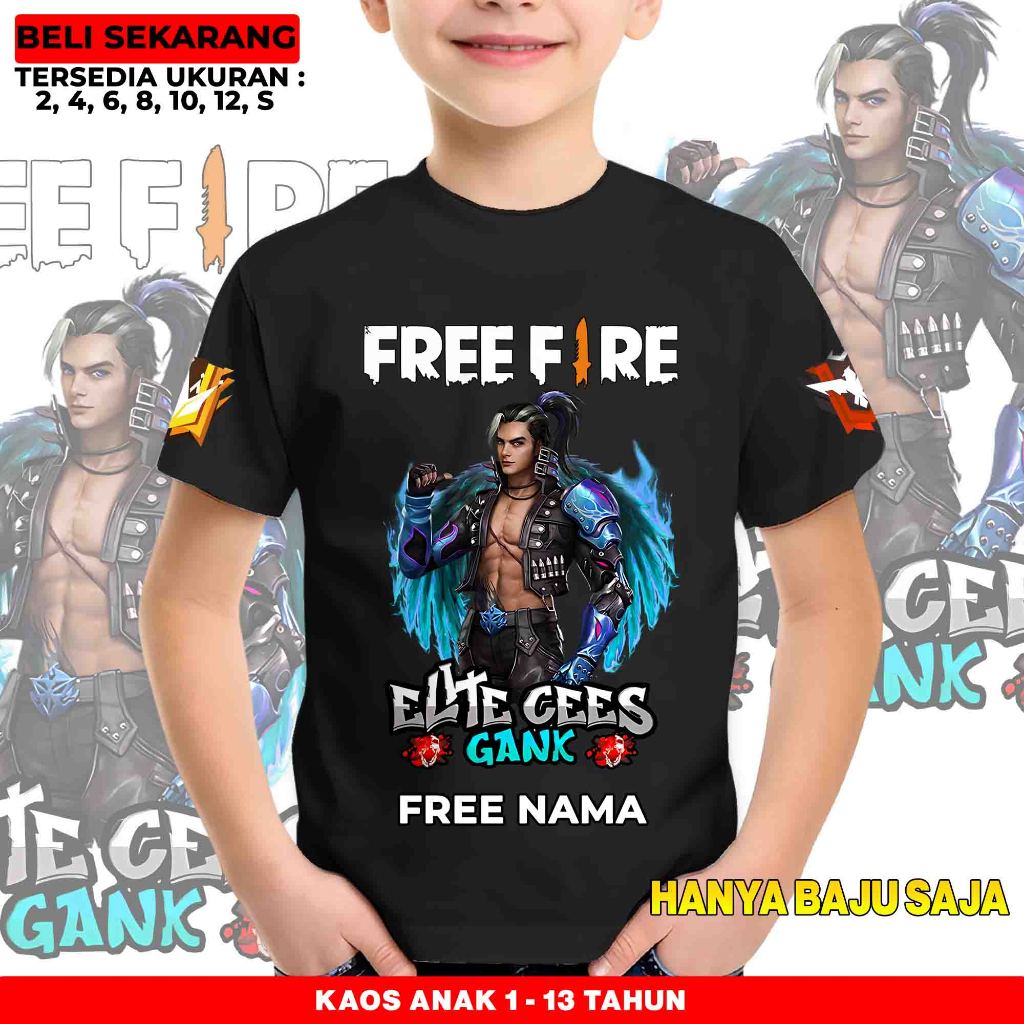 FREE NAMA - Kaos Motif Free Fire Karakter Hayato - Baju Anak Usia 1 Tahun Sampai 12 Tahun - Kaos FF 