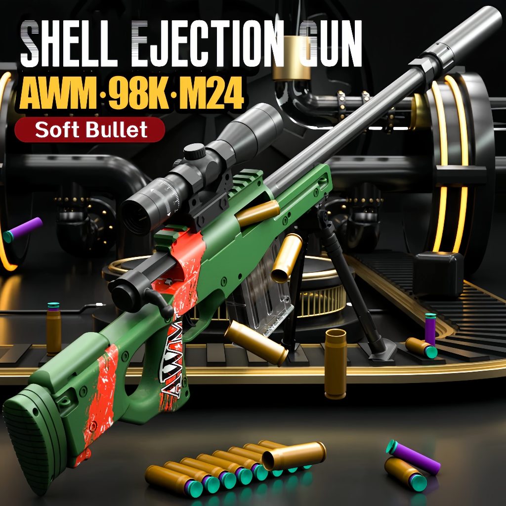 【24H】98K Sniper Gun Shell Throwing Simulation Large AWM Soft Bullet Pistol Mainan Children's Toy Boy