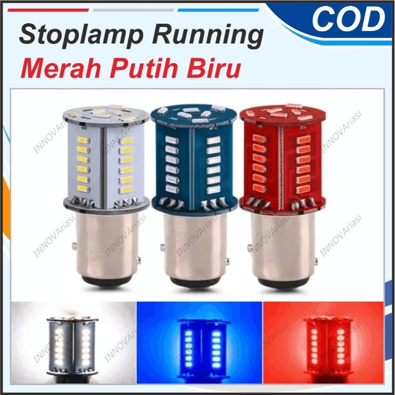 LAMPU REM RUNNING MENGALIR MOBIL MOTOR LED KEDIP STOBO MERAH BIRU PUTIH BAYONET KAKI 2 BAY15D SUPRA 