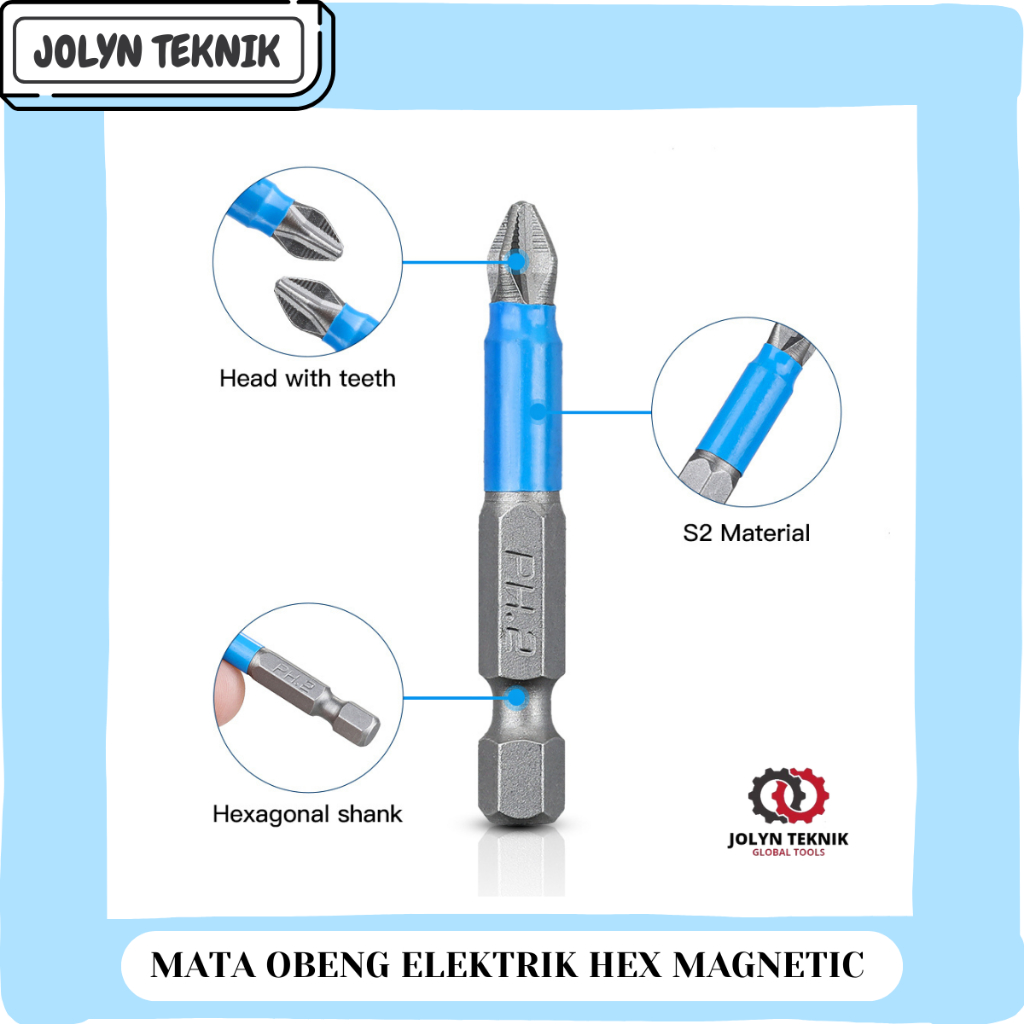 MATA OBENG ELEKTRIK HEX MAGNETIC 1/4 INCH PH1 PH2 50MM/70MM ANTI SLIP