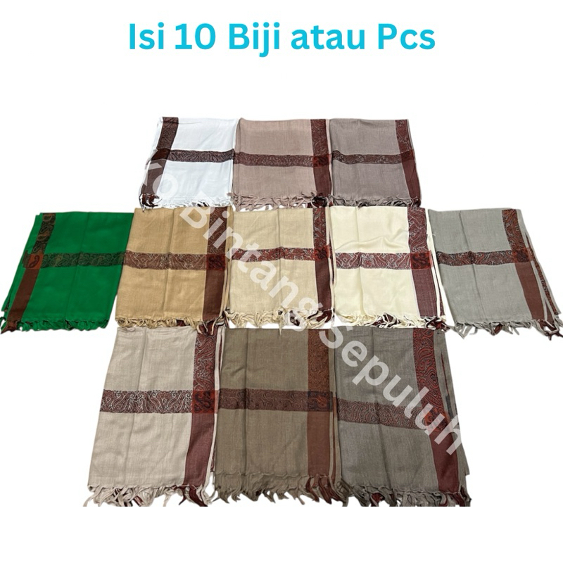 Sorban Kashmir Hijau Putih Warna Bronze Dewasa Persegi Panjang Halus Grosir Isi 10 Biji / Pcs Surban