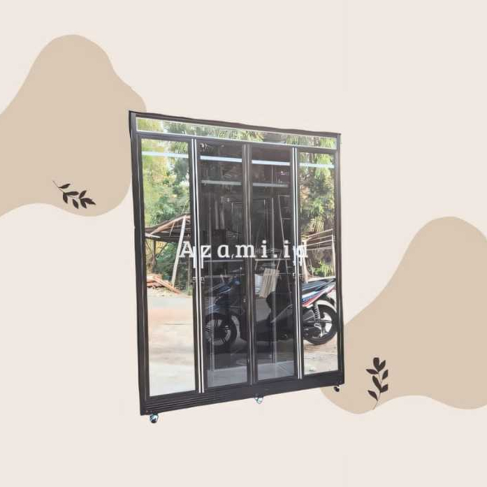 Lemari baju pakaian kaca aluminium 4 pintu