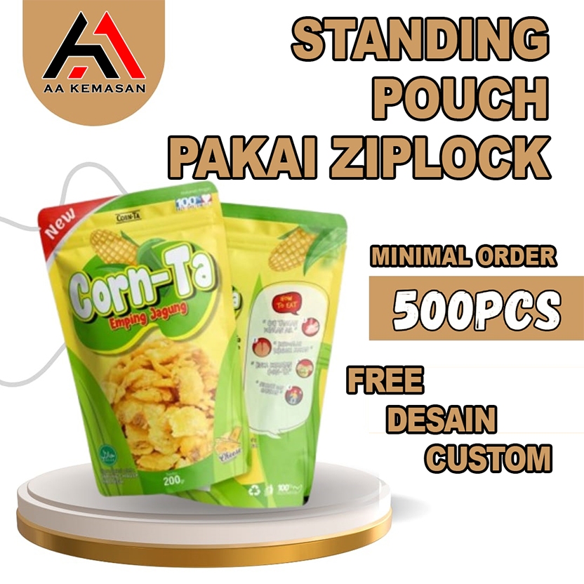 500 PCS - STANDING POUCH CUSTOM PAKAI ZIPLOCK/ZIPPER CETAK KEMASAN MAKANAN PRINTING BUNGKUSAN KOPI T