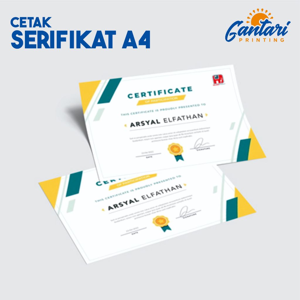 

Cetak Sertifikat Ukuran A4, Piagam Penghargaan, Sertifikat Seminar, Sertifikat Kompetensi, Sertifikat Kejuaraan