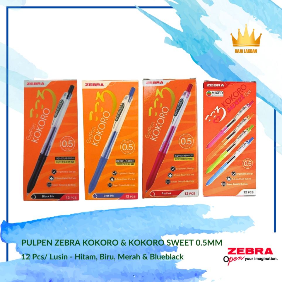 

KODE L47S Pulpen Gel Zebra Kokoro Sweet 5 mm Hitam Biru Merah Blue Black Lusin