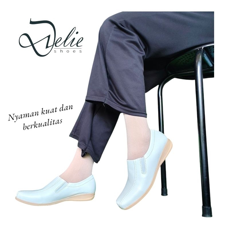 Sepatu pantofel wanita flat shoes putih poltekes-akper-akbid
