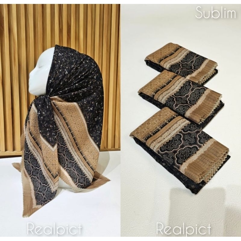 KERUDUNG SEGI EMPAT HIJAB MOTIF BUNGA KECIL HITAM COKELAT