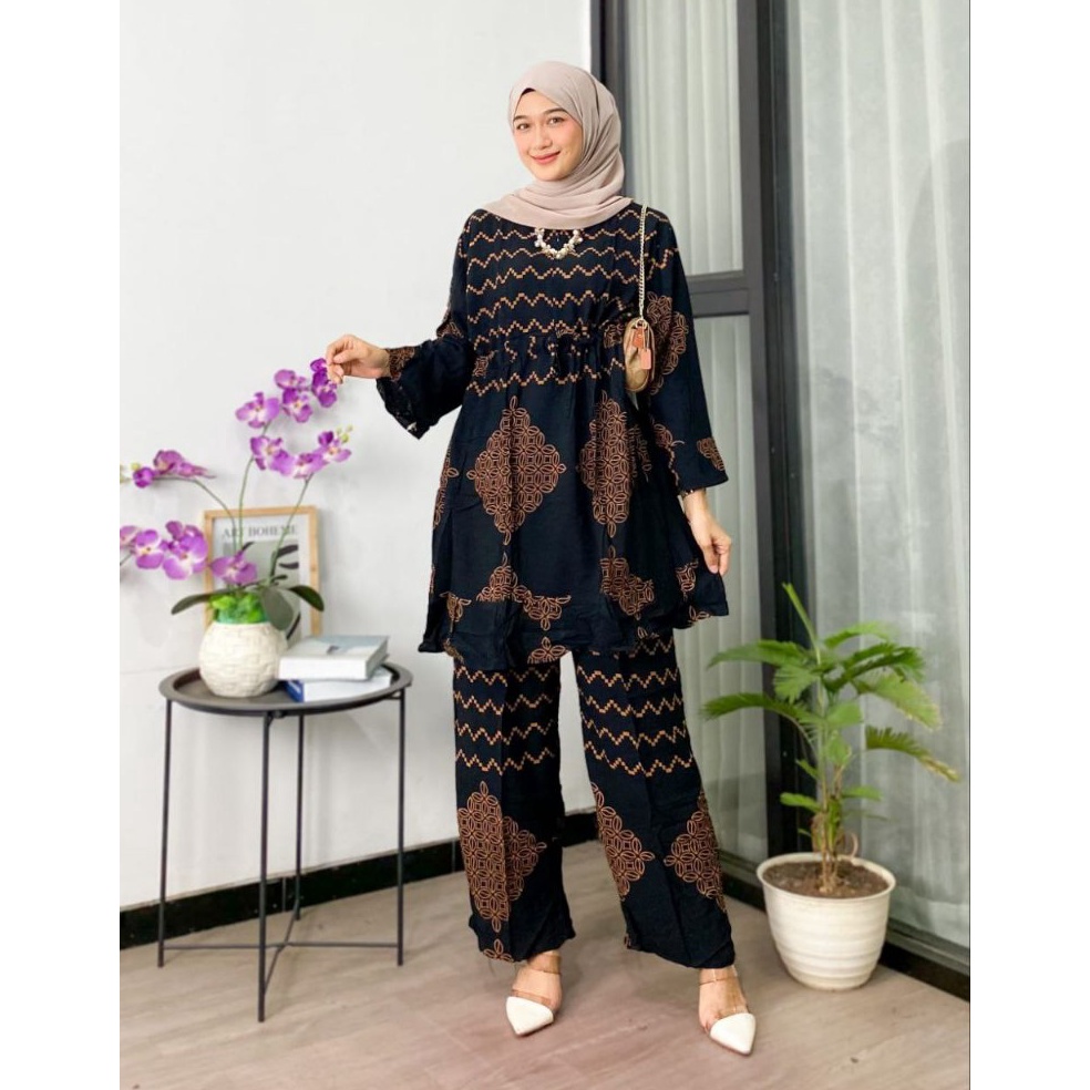 KODE S59O One Set Wanita Kekinian Jumbo Rayon Premium Busui Motif Sonya  Tunik Wanita Setelan Celana