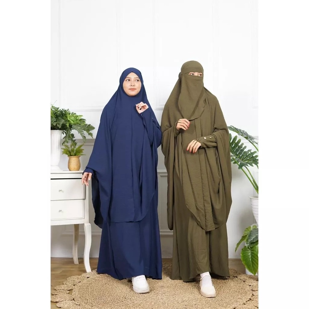 Gamis Set Abaya Cadar Syari Umroh Khimar Jumbo French Haji Bandana Kancing Premium KODE P8N5