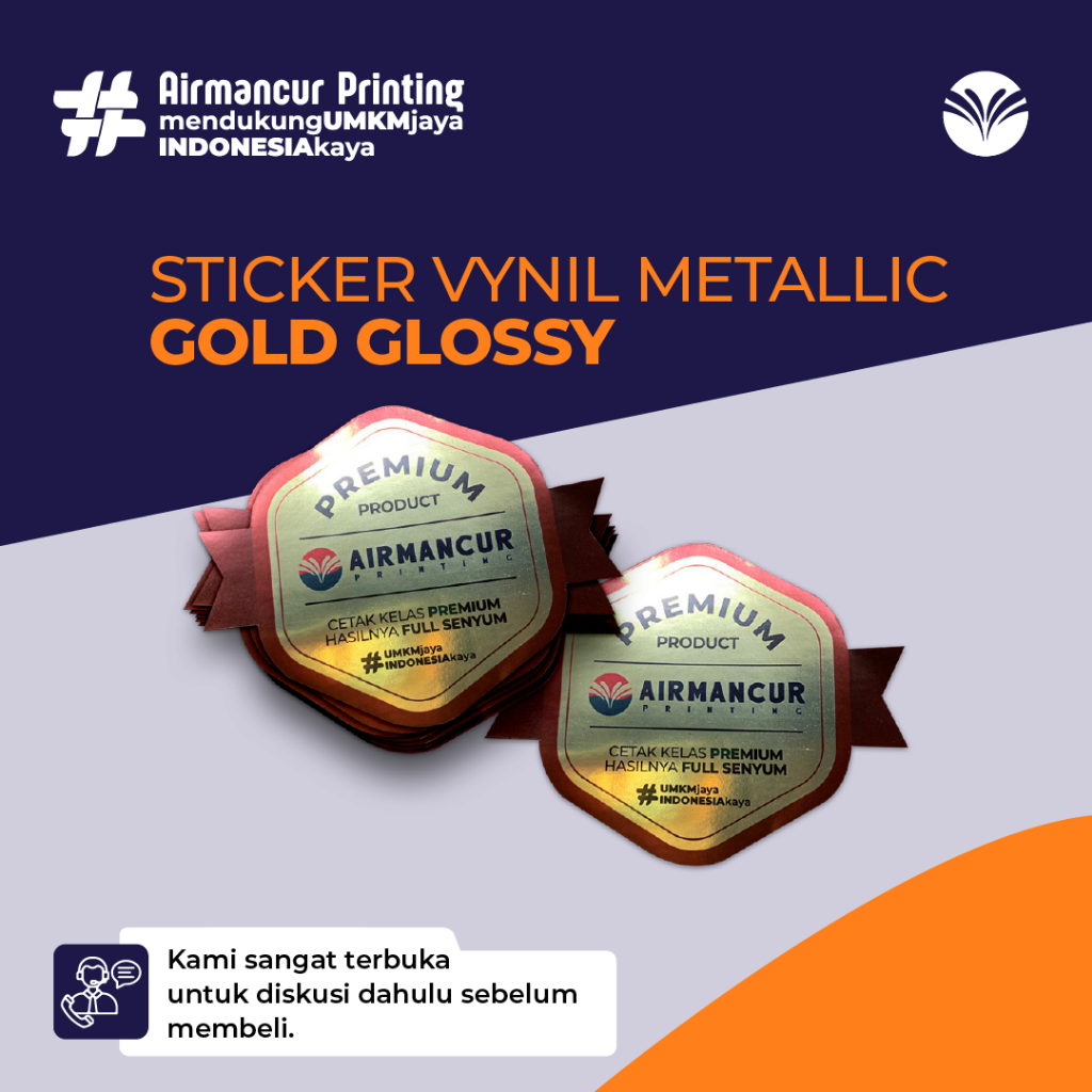 

Cetak Stiker Vinyl Gold Metalic A3+ / Label Kemasan / Stiker Logo / Stiker Segel