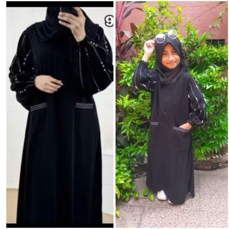 Jual Abaya Gamis Arab Saufi Hitam Casual Bermotif Balon Dewasa Kain Jetblack Saudi Hitam