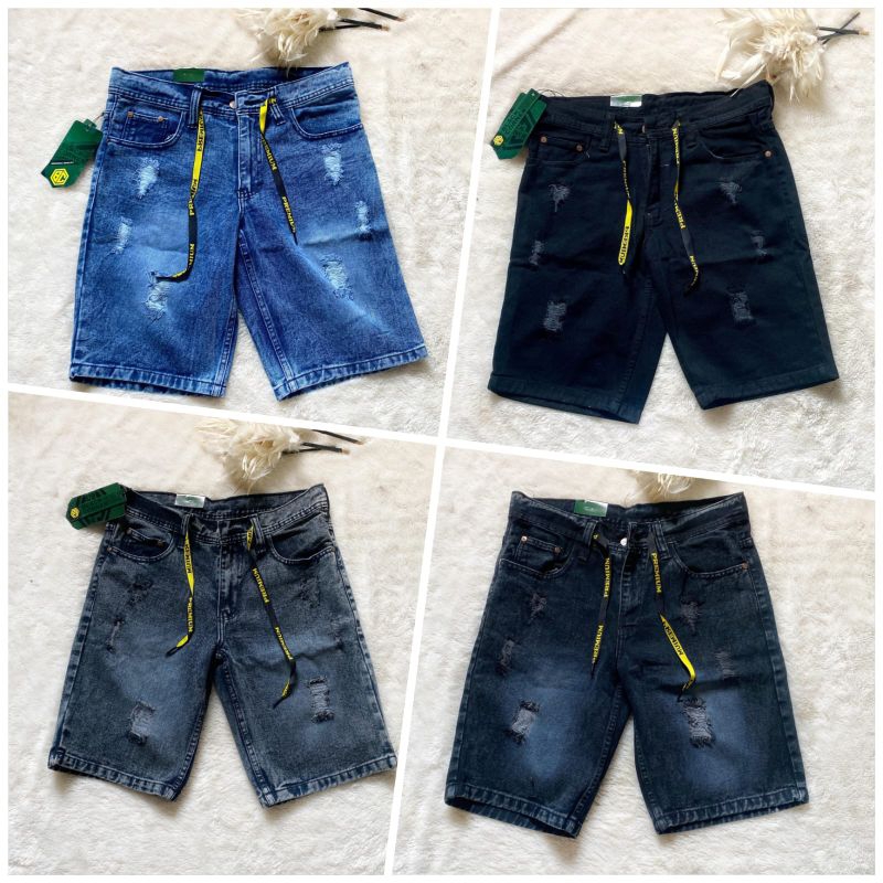 CELANA PENDEK SOBEK PRIA PREMIUM Denim 13oz Size 28--33