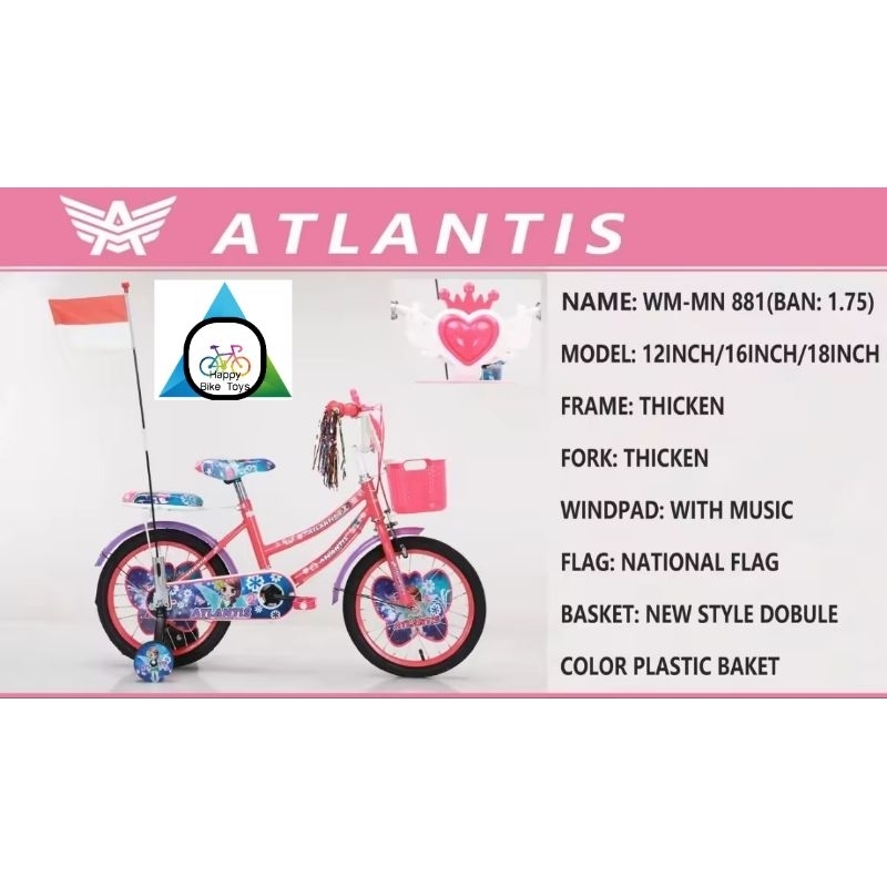 Sepeda Anak Atlantis Ukuran 12" / Sepeda Anak Perempuan / Sepeda Mini Atlantis