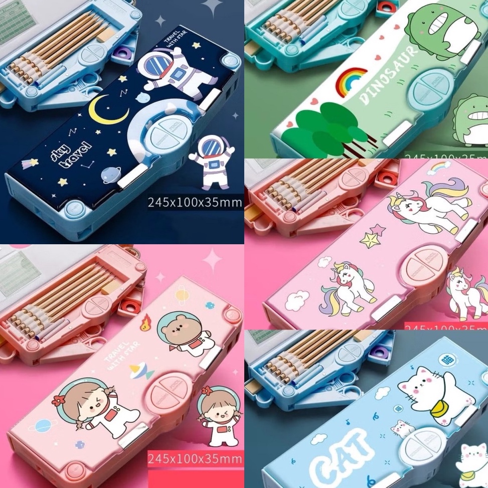 

KODE X75W Kotak Pensil Mekanik Serbaguna Anak Sekolah Mekanik Multifungsi Fullset Penggaris Gunting Original