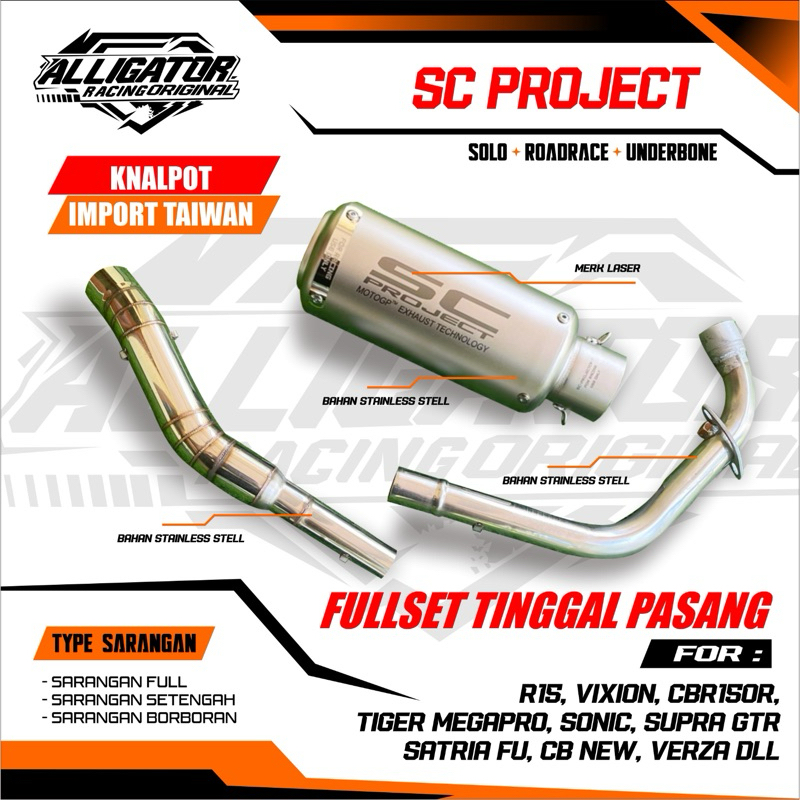 Knalpot Sc Project import taiwan R15 VIXION CBR150R SONIC SUPRA GTR TIGER MEGAPRO SATRIA FU CB150R d