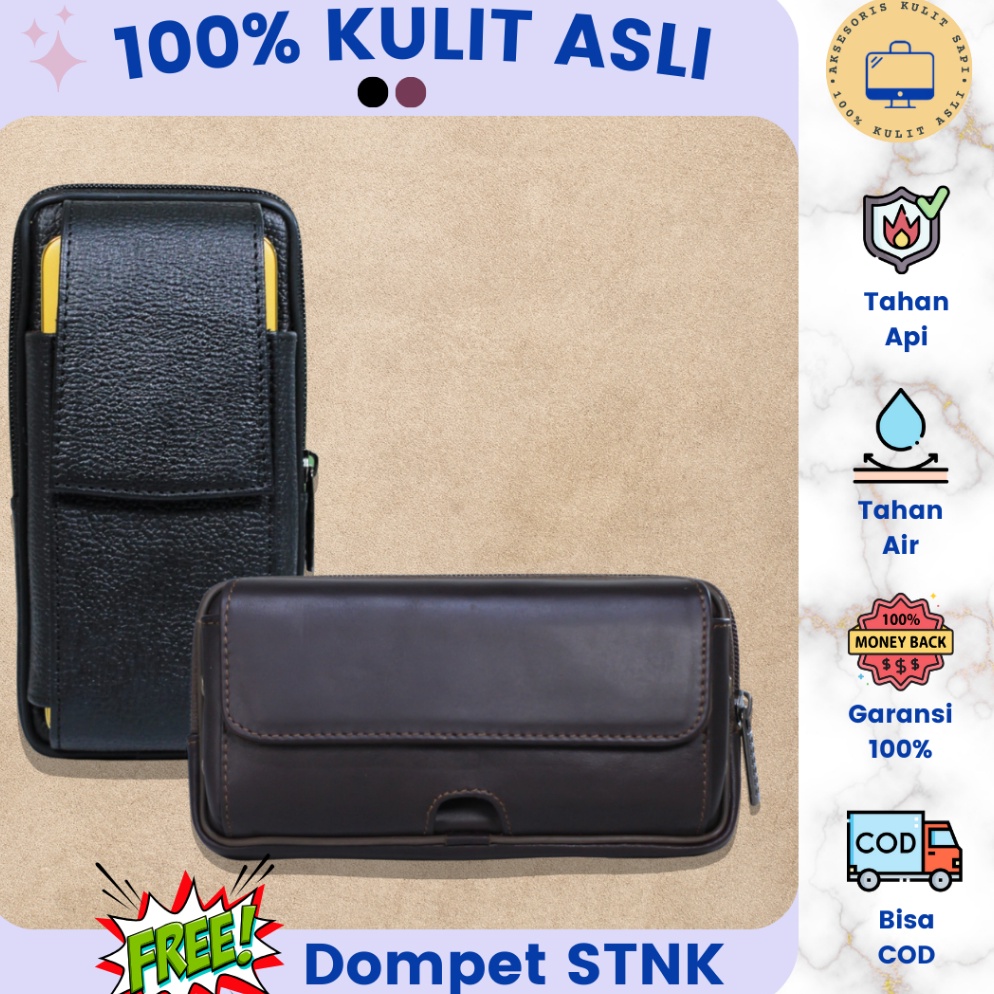 KODE V86C Tas Dompet HP Pinggang Pria Sabuk Pria Multifungsi Full Kulit Sapi Asli Premium Smartphone