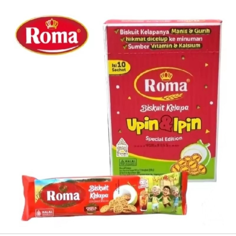 

Roma Biskuit Kelapa Edisi Upin & Ipin Cemilan & Snack |1Sachet| 1Box 10x30g