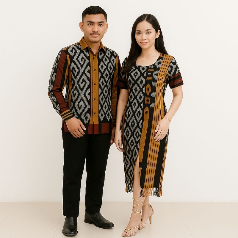Couple Dress Tenun dan Kemeja Tenun Pria buat Kondangan Misa gereja