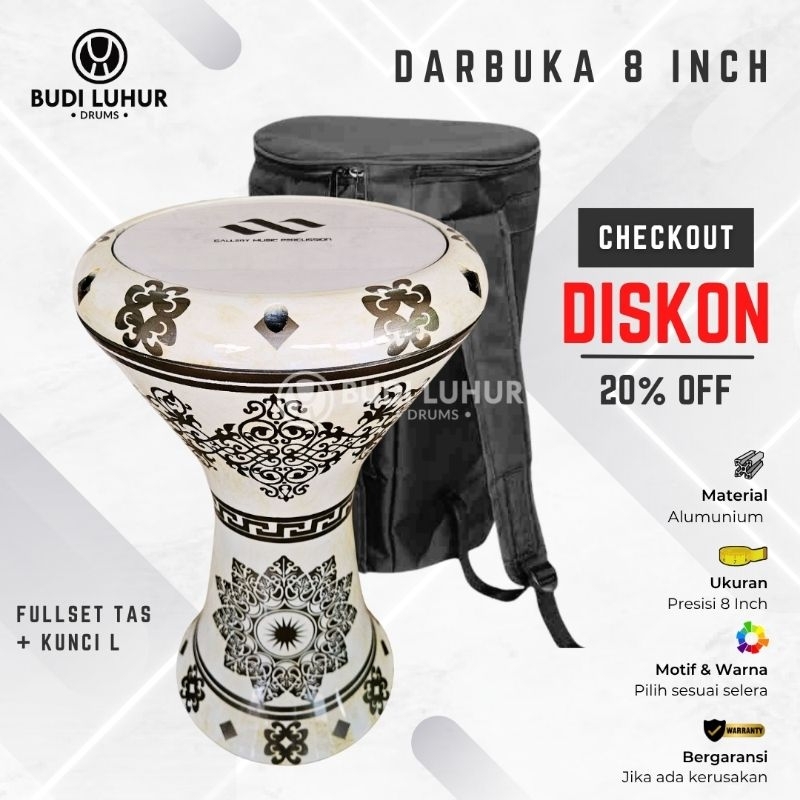 Termurah Darbuka 8 Inch Fullset Tas Putih Silver Darbuka 8 Inci Almunium Cor Premium GMP