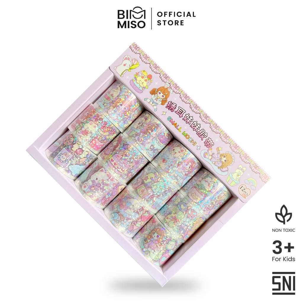 

Stiker Roll Glitter Lucu Small Mochi – 12 Roll Stiker Karakter Imut Warna Pastel Mengkilap