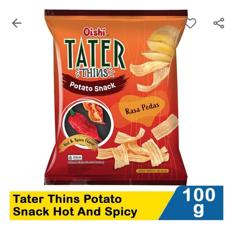 

Oishi tater thin potato snack hot and spicy 100G