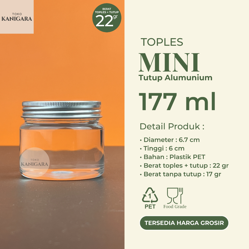 Toples Mini 177 ml TUTUP ALUMUNIUM - Toples Plastik 177ml GROSIR - Kemasan Makanan, Hampers, Sambal