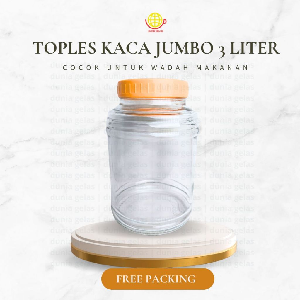 Toples Kaca Jumbo 3 Liter/Toples Kerupuk/Toples Besar/Toples Kopi Kiloan/Toples Lebaran/Toples Nasta
