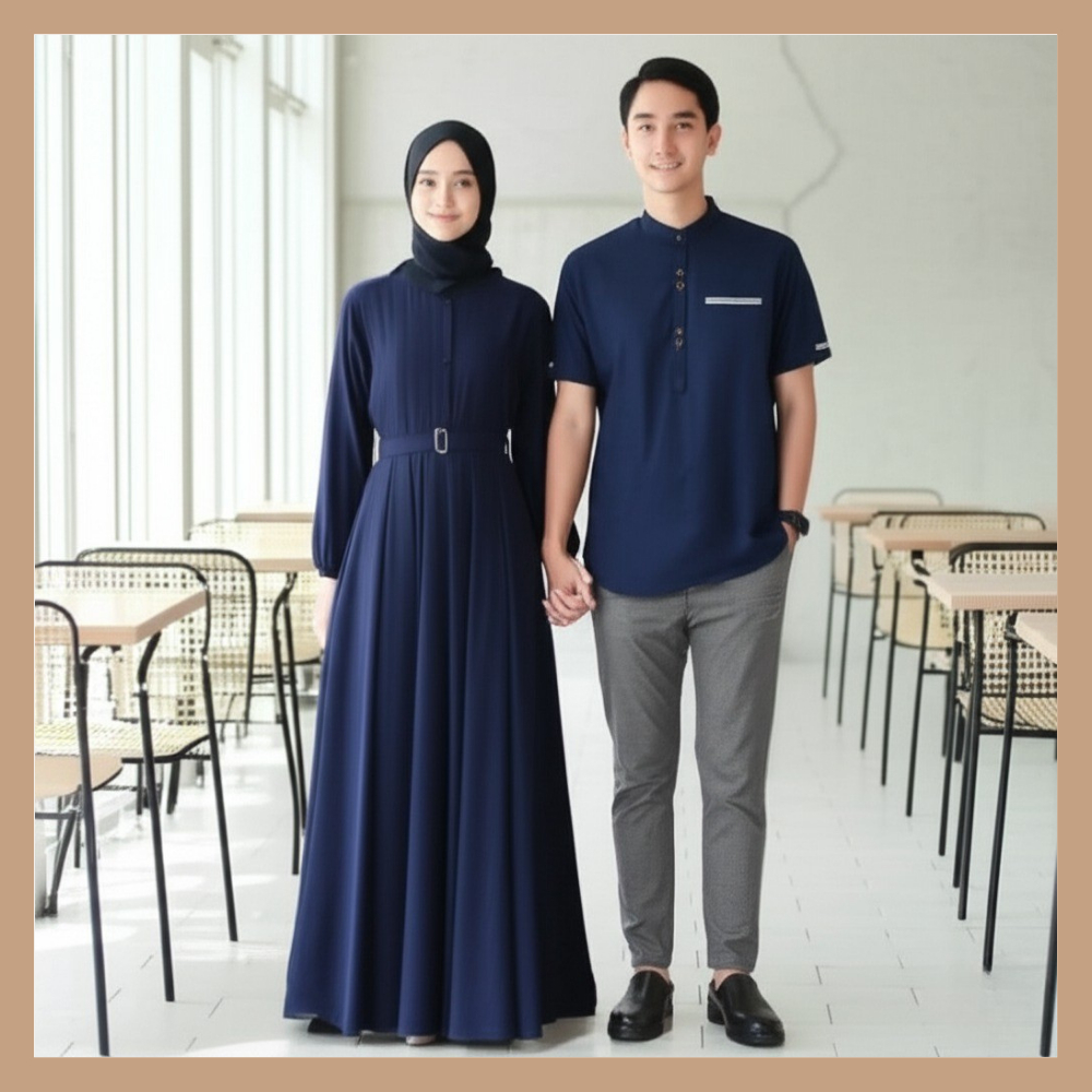 GAMIS COUPLE PASANGAN SUAMI ISTRI IDAMAN WARNA BIRU DONGKER TERBARU BY JURAGAN BAJU MUSLIM