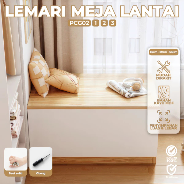 NEWW Meja Lantai Serbaguna Lemari Penyimpanan Luas Bahan Kayu MDF Kokoh Lemari Multifungsi PCG02