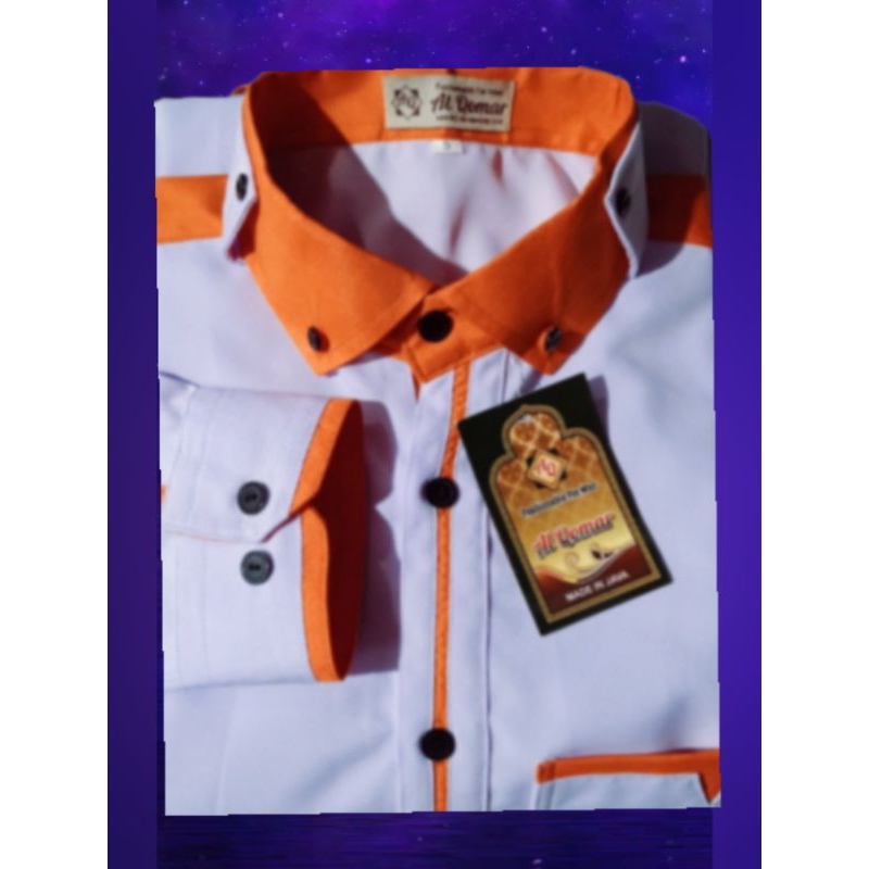 kemeja putih pria dewasa garis orange