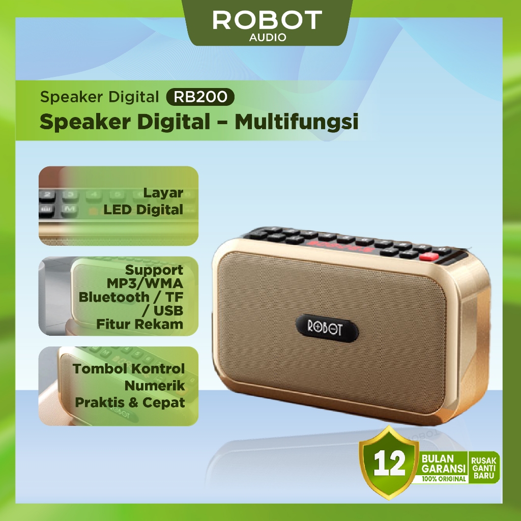 ROBOT Speaker Bluetooth Al Quran LED Display Digital Tombol Numerik Support MP3 WMA USB TF Card Fitu