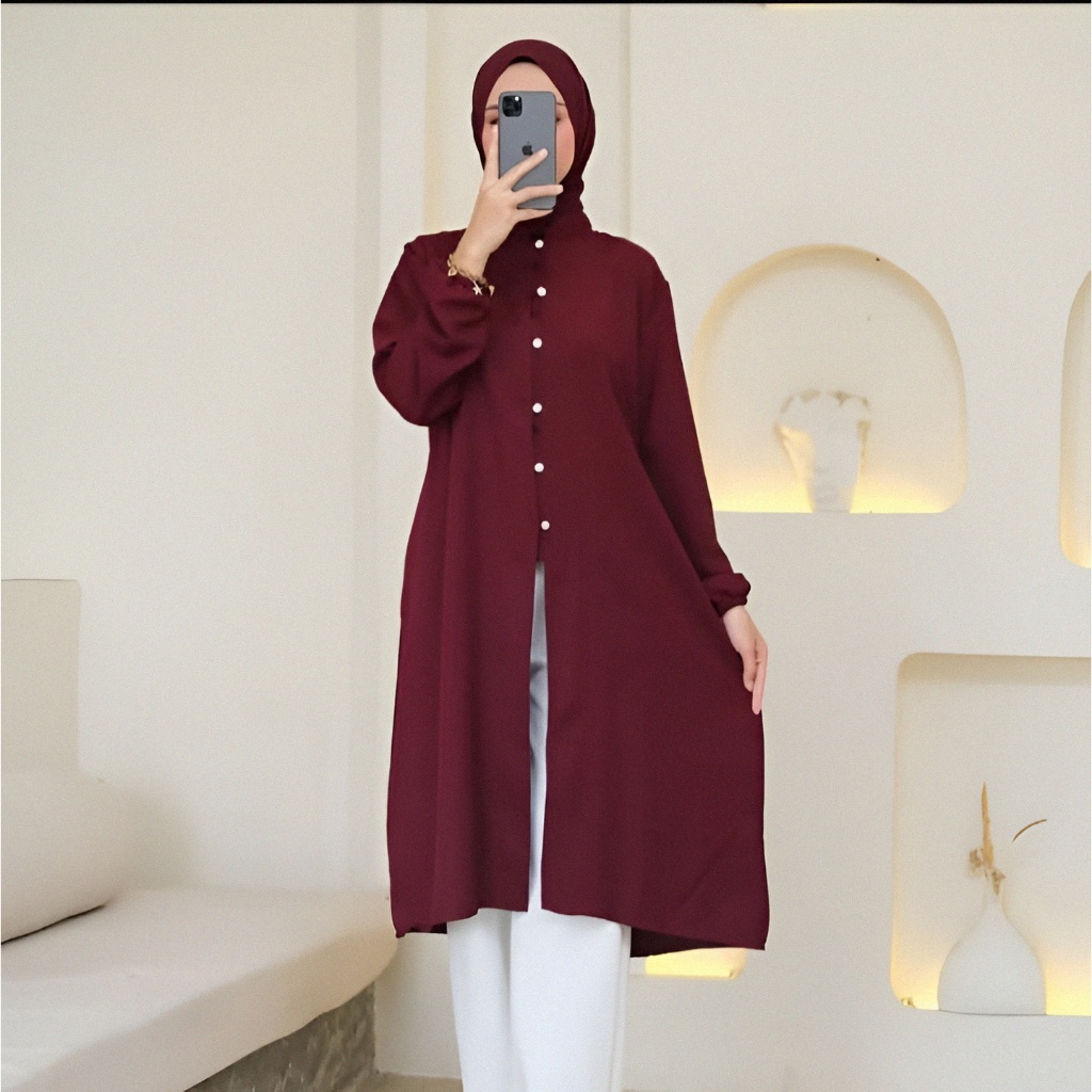 Malaya Tunik Polos Katun Kancing Depan|| Atasan Wanita Polos Tunik Katun