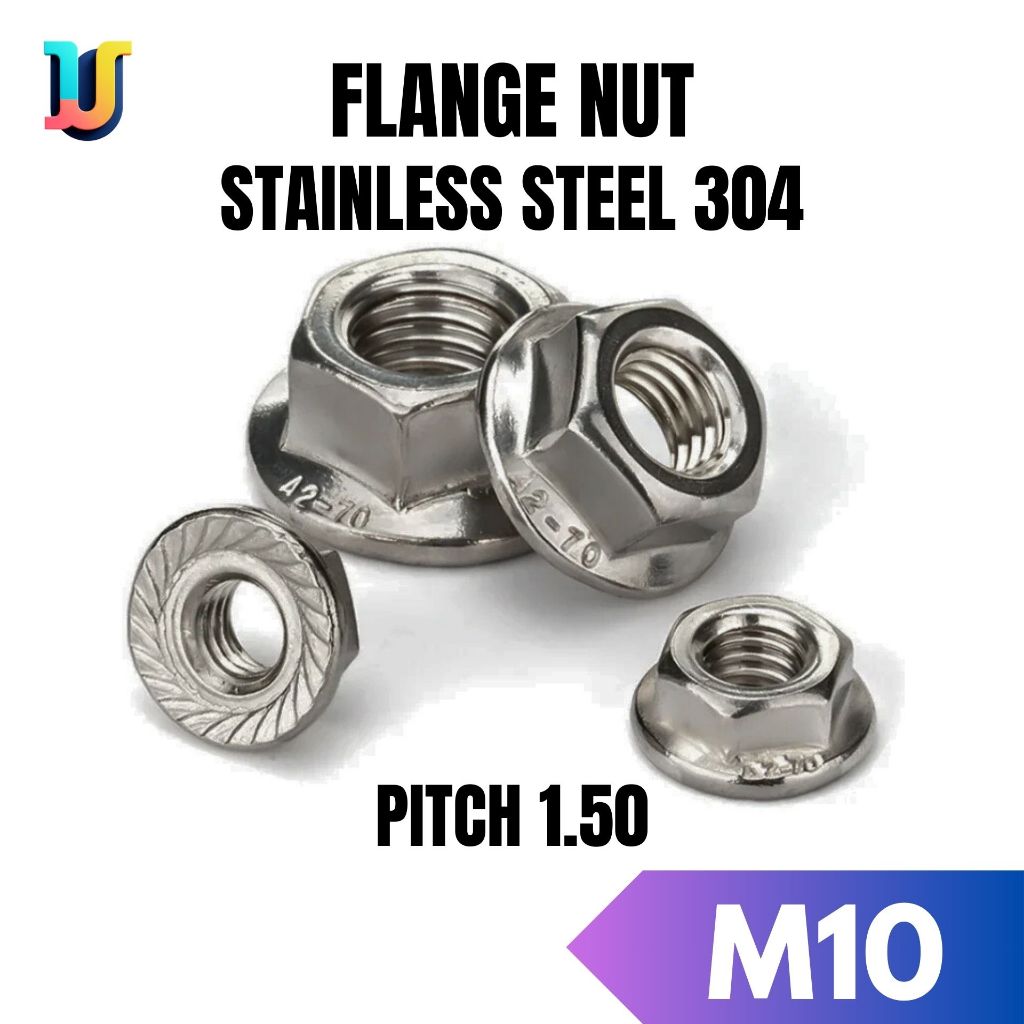 Mur Flange M10 SS304 / Mur Flange Stainless M10 / Flange Nut M10x1.50 / Flange Nut M10 x 1.50 Stainl
