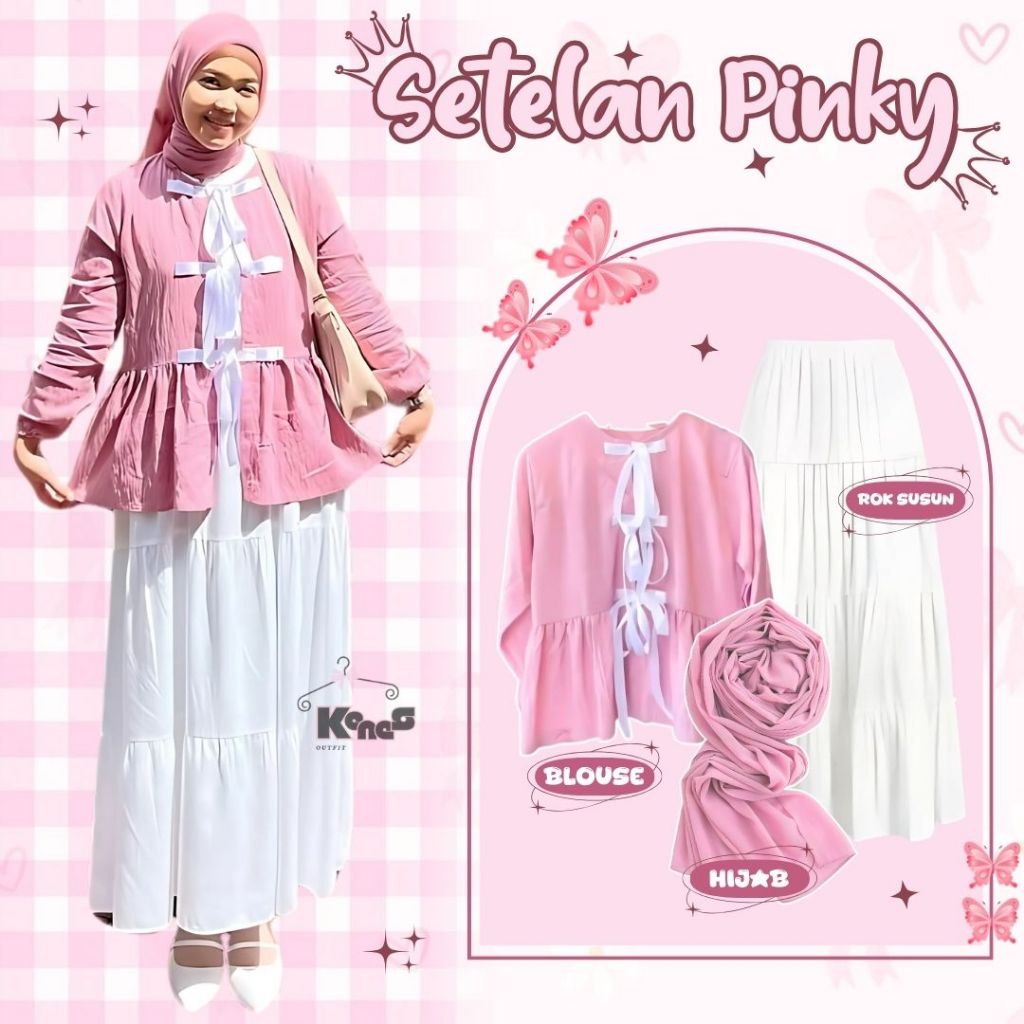OOTD HIJAB 3 IN 1 (Blouse, Rok, Pashmina) One Set Wanita Kekinian Outfit Lucu Baju Keren Cewek-  KN5