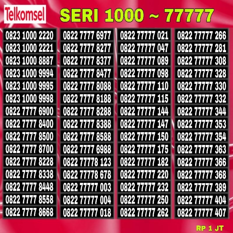 Nomor cantik kartu perdana telkomsel prabayar seri 7777